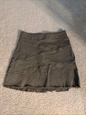 Olive Mini Skirt with Frayed Hem